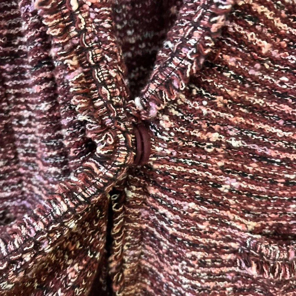 Chicos Size 3 Tweed Blazer Fringe Knit Maroon Winter Career‎ Professional Cotton